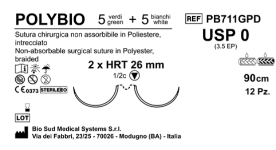 Sutura Polybio HRT 26 USP 0 - EP 3.5 90 cm 5 White + 5 Green x Bs. Double Armed; N.12 Bs. per Box
