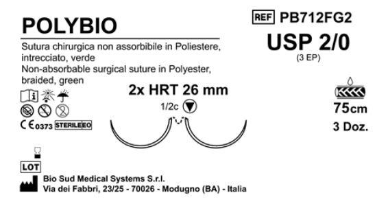 Sutura Polybio HRT26 USP 2-0 - EP 3 75 cm Green Double Armed  Box 36 pcs