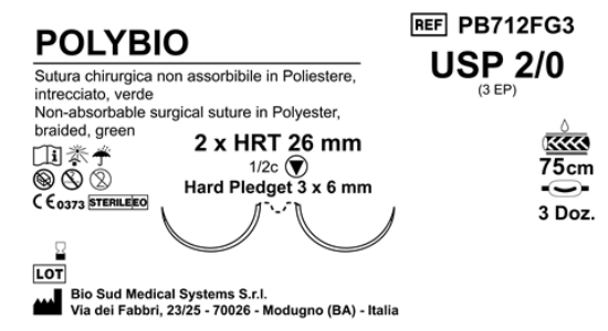 Sutura Polybio HRT26 USP 2-0 - EP 3 75 cm Green Doub.Arm. Pledget Hard 3x6 Box 36