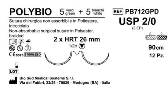 Sutura Polybio HRT26 USP 2-0 - EP 3 90 cm threads: 5 White + 5 Green x Bs. Double Armed  N.12 Bs. per Box