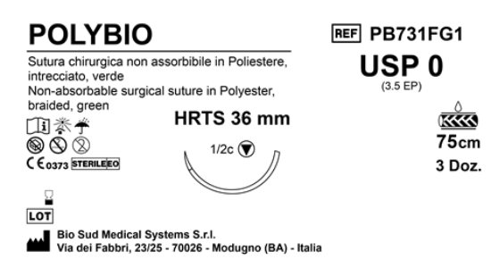 Sutura Polybio HRTS36 USP 0 - EP 3.5 75 cm Green Box 36 pcs