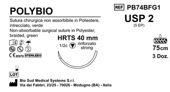 Sutura Polybio HRTS40 USP 2 - EP 5 75 cm Green Box 36 pcs