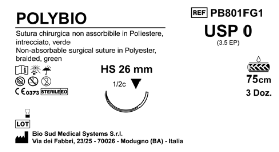 Sutura Polybio HS 26 USP 0 - EP 3.5 75 cm Green Box 36 pcs