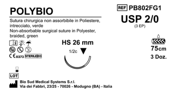 Sutura Polybio HS 26 USP 2-0 - EP 3 75 cm Green Box 36 pcs