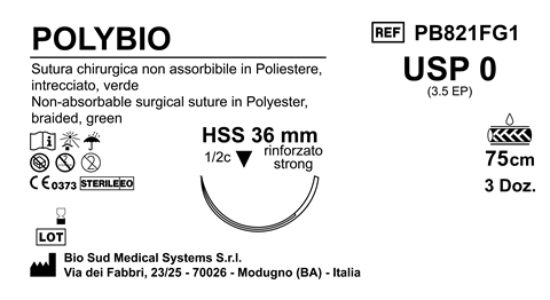 Sutura Polybio HSS36 USP 0 - EP 3.5 75 cm Green Box 36 pcs