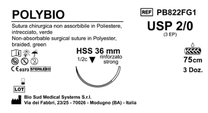 Sutura Polybio HSS 36 USP 2-0 - EP 3 75 cm Green Box 36 pcs