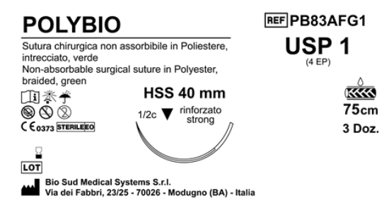Sutura Polybio HSS 40 USP 1 - EP 4 75 cm Green Box 36 pcs