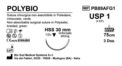 Sutura Polybio HSS 30 USP 1 - EP 4 75 cm Green Box 36 pcs