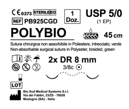 Sutura Polybio DR8 USP 5-0 - EP 1 45 cm Green Double Armed  N.12 Bs. per Box