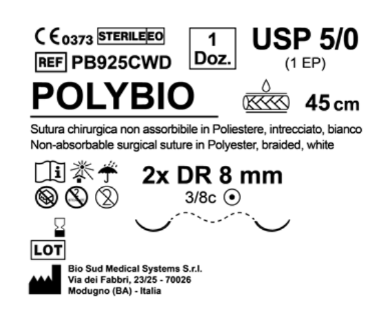 Sutura Polybio DR8 USP 5-0 - EP 1 45 cm White Double Armed  N.12 Bs. per Box