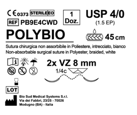 Sutura Polybio VZ 8 USP 4-0  - EP 1.5 45 cm White Double Armed  N.12 Bs. per Box