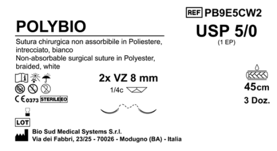 Sutura Polybio VZ 8 USP 5-0 - EP 1 45 cm White Double Armed  Box 36 pcs