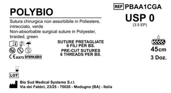 Sutura Polybio Precutted USP 0 - EP 3.5 45 cm Green Bs. 36 x 6 threads