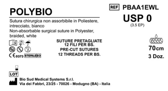 Sutura Polybio Precutted USP 0 - EP 3.5 70 cm White Bs. 36 x 12 Threads