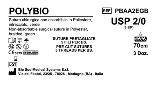 Sutura Polybio Precutted USP 2-0 - EP 3 70 cm Green Bs. 36 x 5 threads