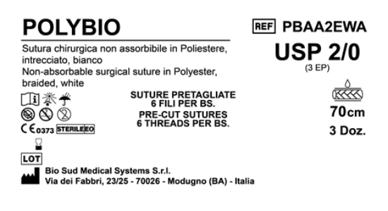 Sutura Polybio Precutted USP 2-0 - EP 3 70 cm White Bs. 36 x 6 threads