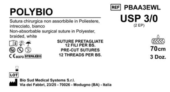 Sutura Polybio Precutted USP 3-0 - EP 2 70 cm White Bs. 36 x 12 Threads