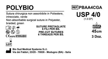 Sutura Polybio Precutted USP 4-0  - EP 1.5 45 cm Green Bs. 36 x 6 threads