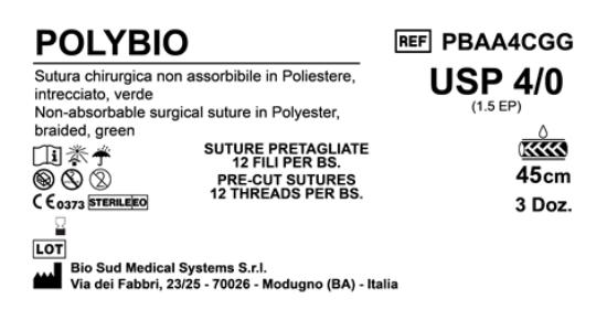 Sutura Polybio Precutted USP 4-0  - EP 1.5 45 cm Green Bs. 12 x 36 Threads