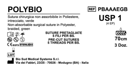 Sutura Polybio Precutted USP 1 - EP 4 70 cm Green Bs. 36 x 5 threads