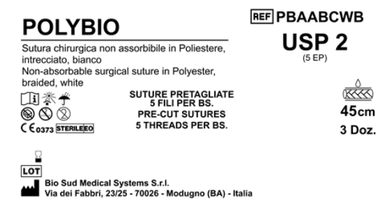 Sutura Polybio Precutted USP 2 - EP 5 45 cm White Bs. 36 x 5 Threads