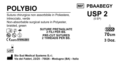 Sutura Polybio Precutted USP 2 - EP 5 70 cm Green Bs. 36 x 2 threads