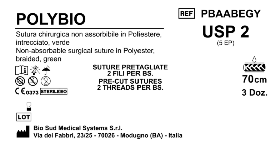 Sutura Polybio Precutted USP 2 - EP 5 70 cm Green Bs. 36 x 2 threads