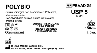 Sutura Polybio Precutted USP 5 - EP 7 150 cm Green Box 36 pcs
