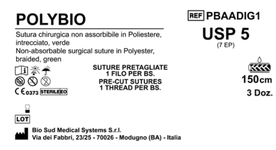 Sutura Polybio Precutted USP 5 - EP 7 150 cm Green Box 36 pcs