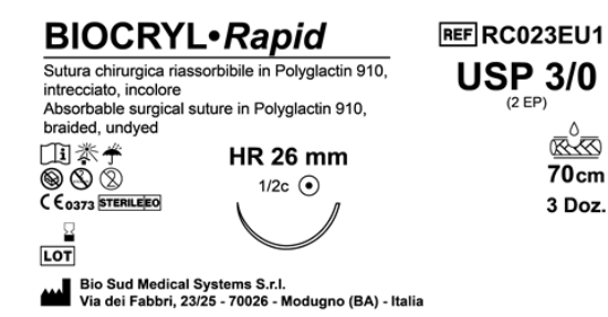 Sutura Biocryl Rapid HR 26 USP 3-0 - EP 2 70 cm Undyed Box 36 pcs
