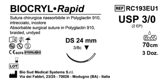 Sutura Biocryl Rapid DS 24 USP 3-0 - EP 2 70 cm Undyed Box 36 pcs