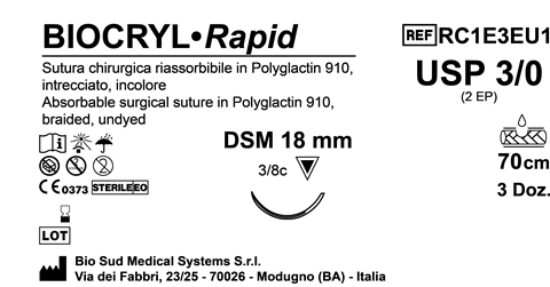 Sutura Biocryl Rapid DSM 18 USP 3-0 - EP 2 70 cm Undyed Box 36 pcs