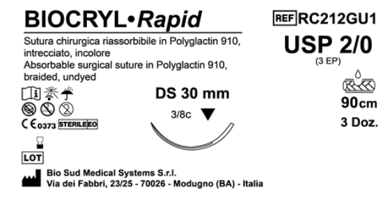 Sutura Biocryl Rapid DS 30 USP 2-0 - EP 3 90 cm Undyed Box 36 pcs