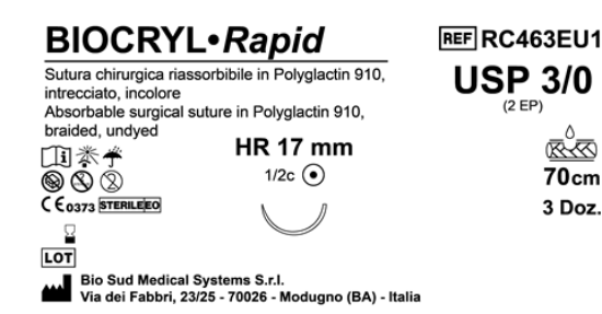 Sutura Biocryl Rapid HR 17 USP 3-0 - EP 2 70 cm Undyed Box 36 pcs