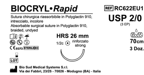 Sutura Biocryl Rapid HRS 26 USP 2-0 - EP 3 70 cm Undyed Box 36 pcs