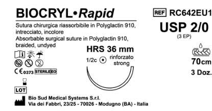 Sutura Biocryl Rapid HRS36 USP 2-0 - EP 3 70 cm Undyed Box 36 pcs