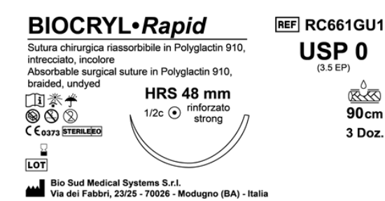 Sutura Biocryl Rapid HRS 48 USP 0 - EP 3.5 90 cm Undyed Box 36 pcs