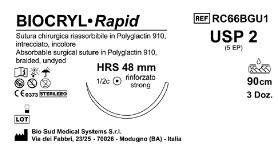 Sutura Biocryl Rapid HRS 48 USP 2 - EP 5 90 cm Undyed Box 36 pcs