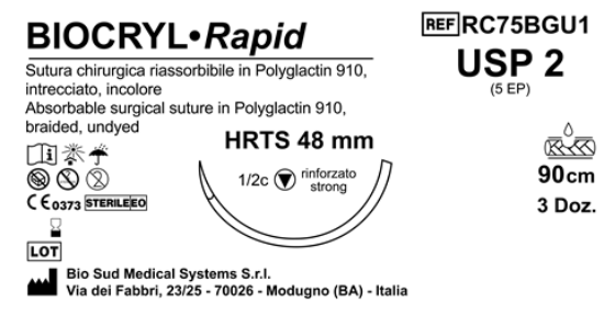 Sutura Biocryl Rapid HRTS 48 USP 2 - EP 5 90 cm Undyed Box 36 pcs