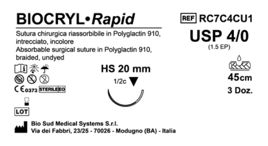 Sutura Biocryl Rapid HS 20 USP 4-0  - EP 1.5 45 cm Undyed Box 36 pcs