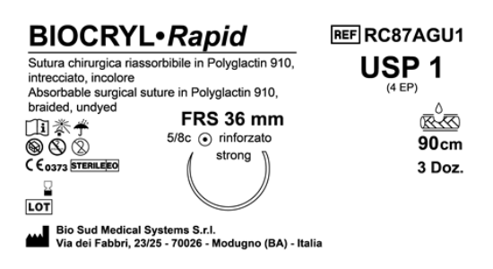Sutura Biocryl Rapid FRS 36 USP 1 - EP 4 90 cm Undyed Box 36 pcs