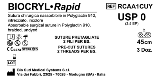 Sutura Biocryl Rapid Precutted USP 0 - EP 3.5 45 cm Undyed Bs. 36 x 2 threads