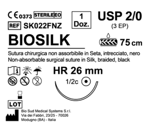 Sutura Biosilk HR 26 USP 2-0 - EP 3 75 cm Black Box 12 pcs