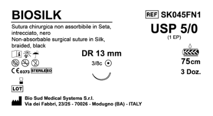 Sutura Biosilk DR13 USP 5-0 - EP 1 75 cm Black Box 36 pcs