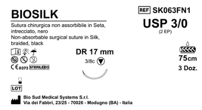 Sutura Biosilk DR17 USP 3-0 - EP 2 75 cm Black Box 36 pcs