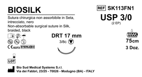 Sutura Biosilk DRT17 USP 3-0 - EP 2 75 cm Black Box 36 pcs