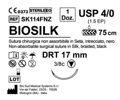 Sutura Biosilk DRT 17 USP 4-0  - EP 1.5 75 cm Black Box 12 pcs