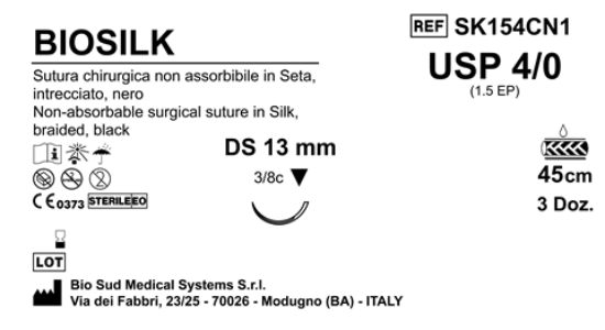 Sutura Biosilk DS13 USP 4-0  - EP 1.5 45 cm Black Box 36 pcs