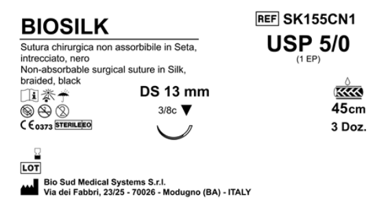 Sutura Biosilk DS13 USP 5-0 - EP 1 45 cm Black Box 36 pcs