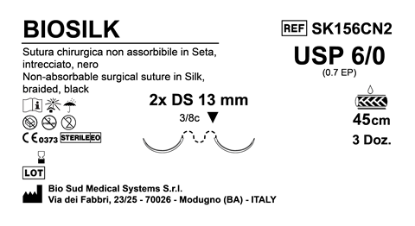 Sutura Biosilk DS13 USP 6-0 - EP 0.7 45 cm Black Double Armed  Box 36 pcs